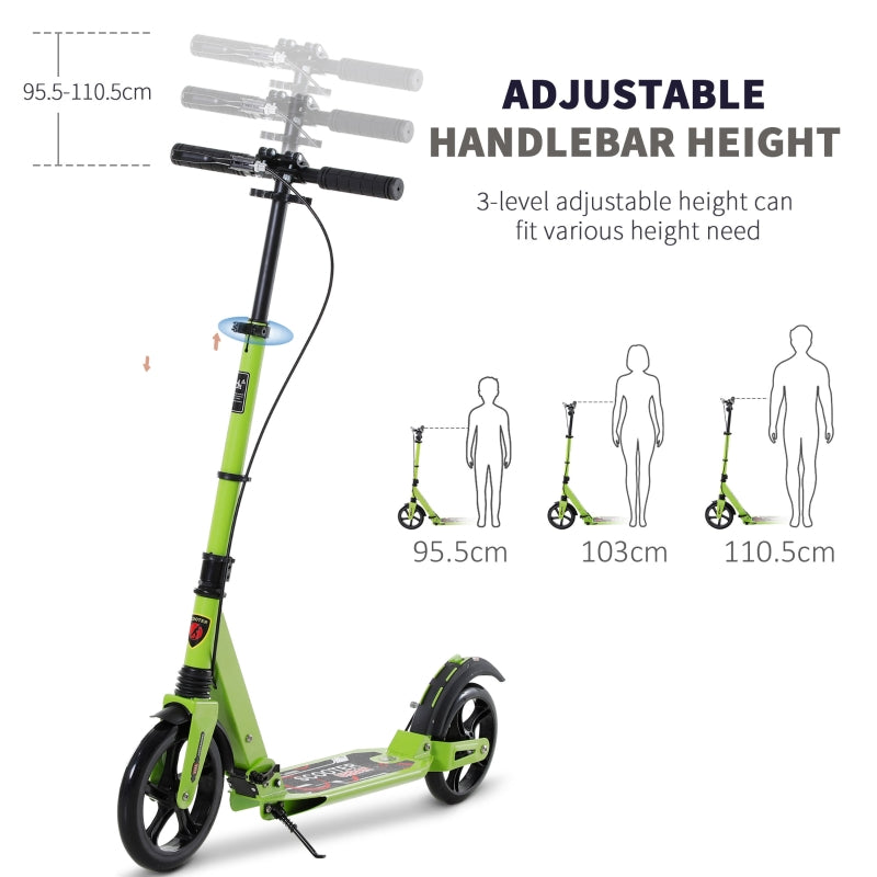 Kick Scooter, Folding Dual Brake Dual Suspension 230mm Wheels, Green