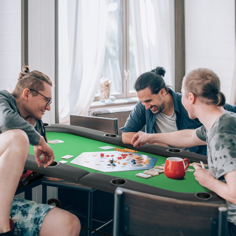8 Player Folding Poker Table, Oval Portable Blackjack Casino Table with Cup Holder, Felt Top, Green and Black