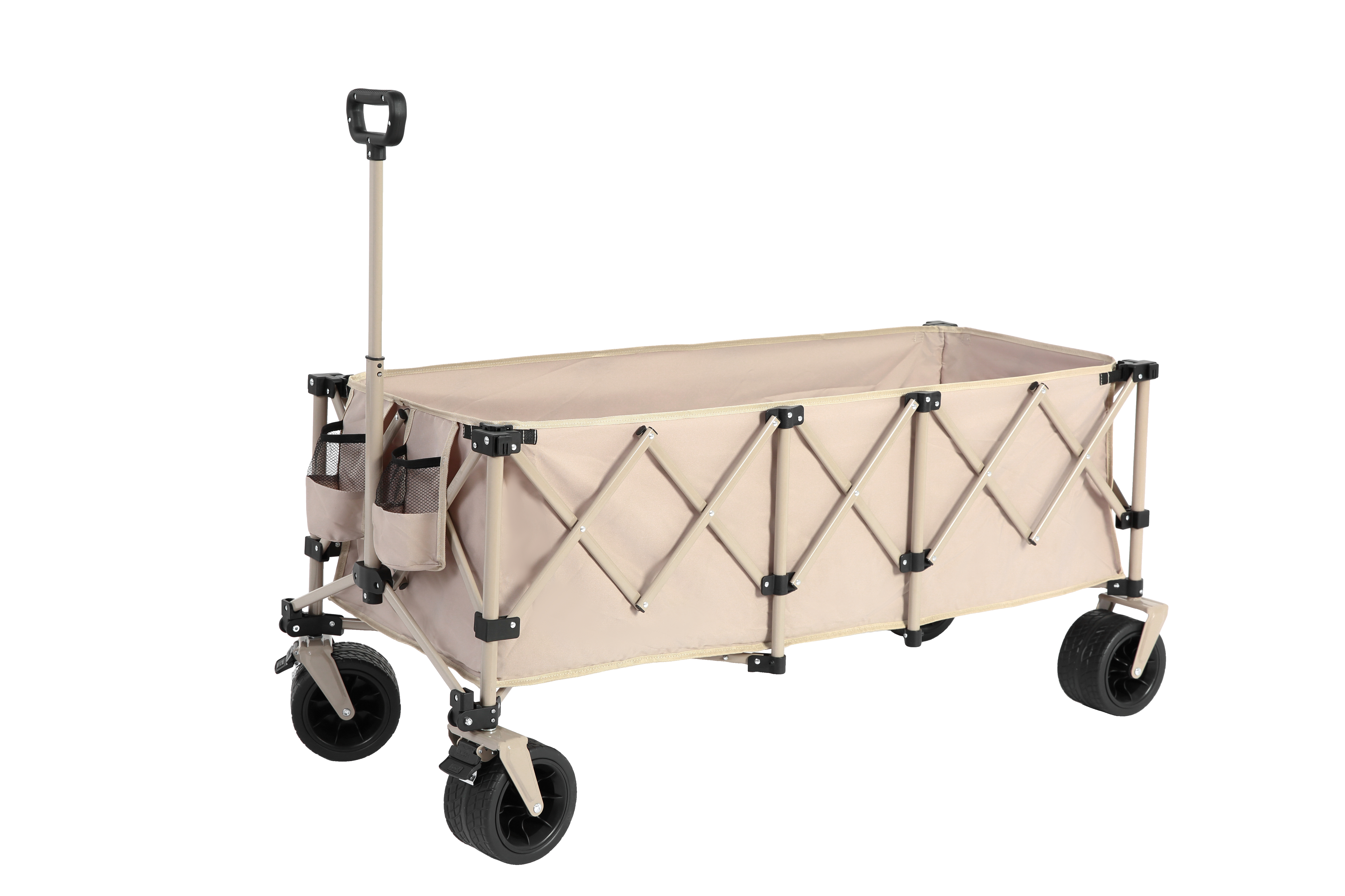 Foldable Extended Wagon, 220lbs Capacity, 300L Utility Cart, All-Terrain Wheels, Drink Holders, Beige