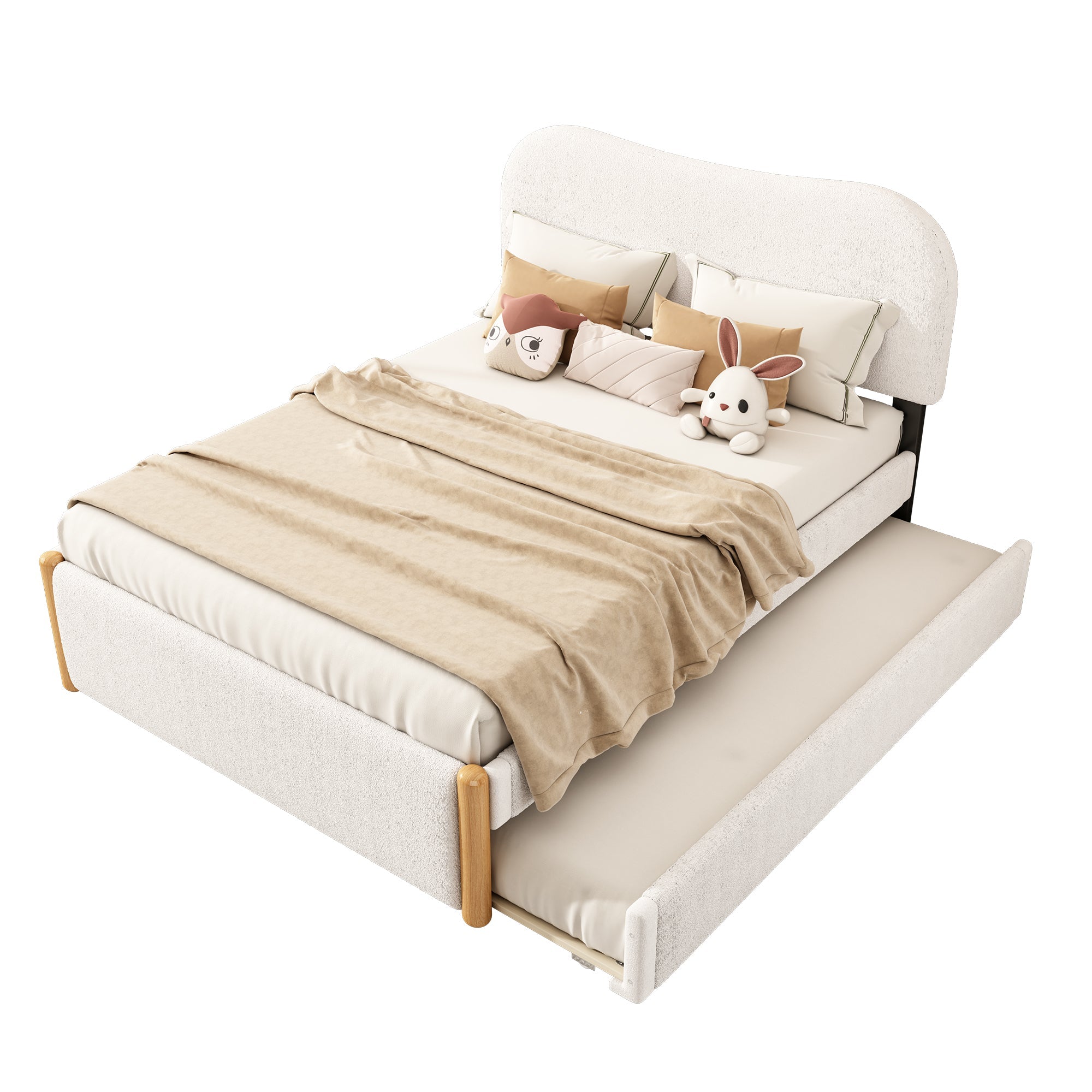 Upholstered Bed 140x200cm Pull-out Rollaway Bed - White