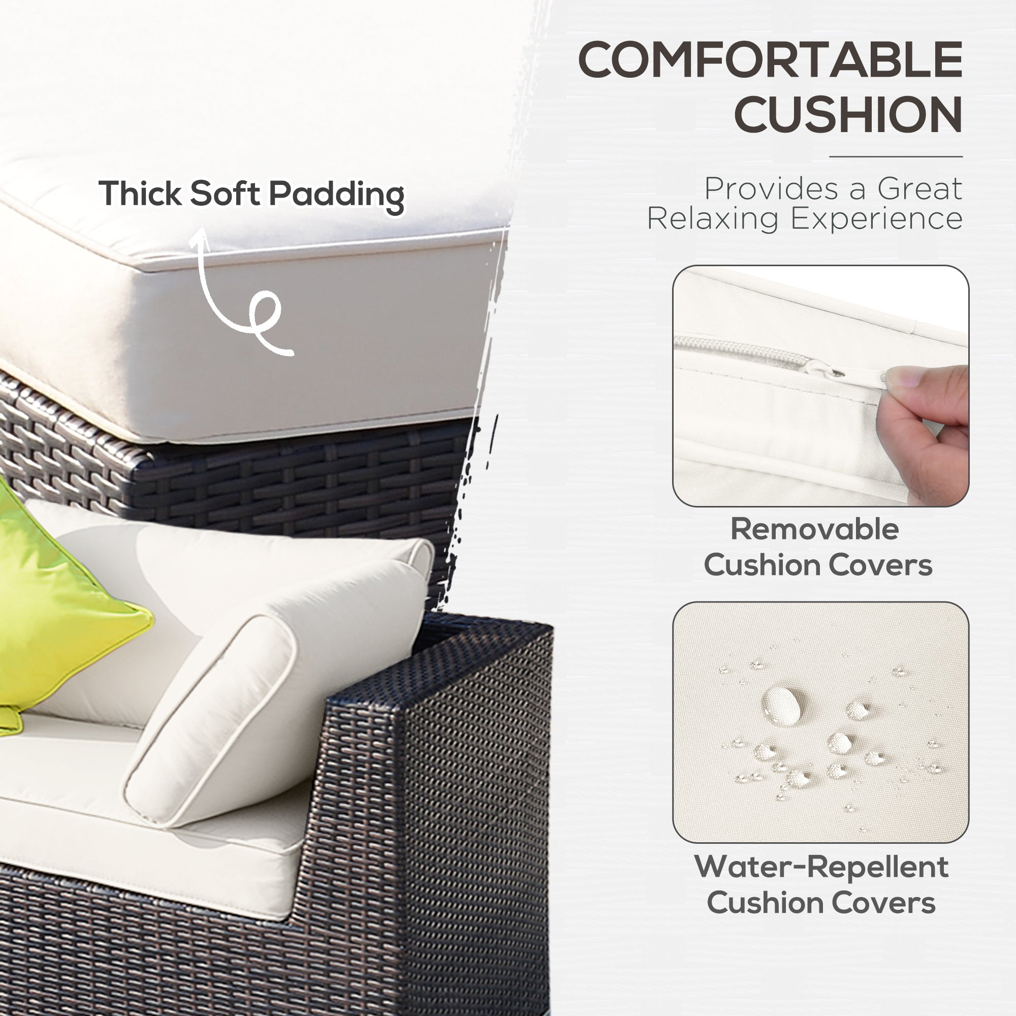 8 Pieces PE Rattan Corner Sofa Set with Thick Cushions and Glass Top Table, Mixed Brown