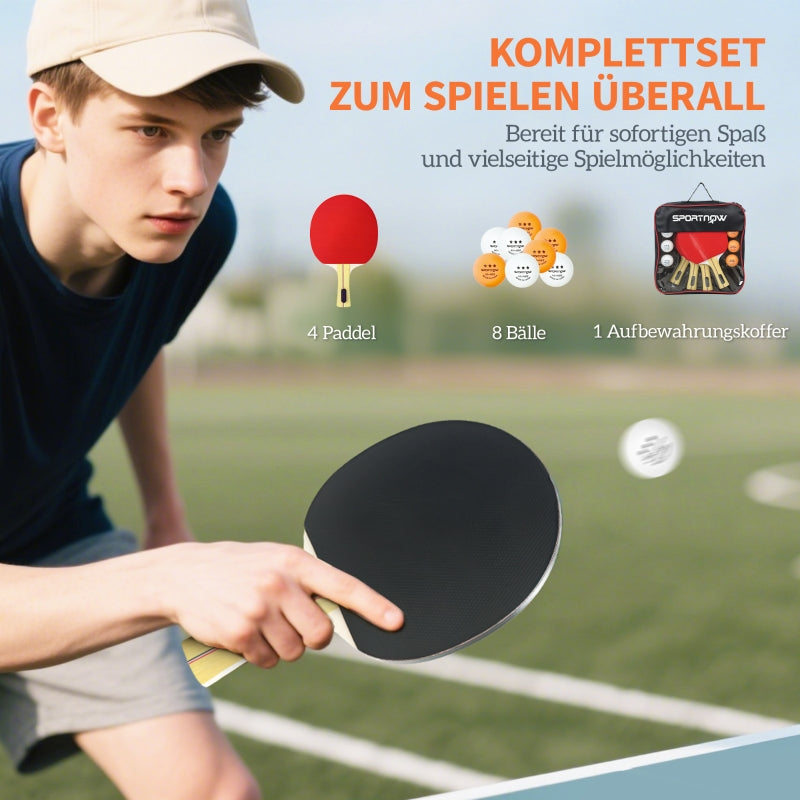 Table Tennis Set - 4 Rackets, 8 Balls, Carry Bag