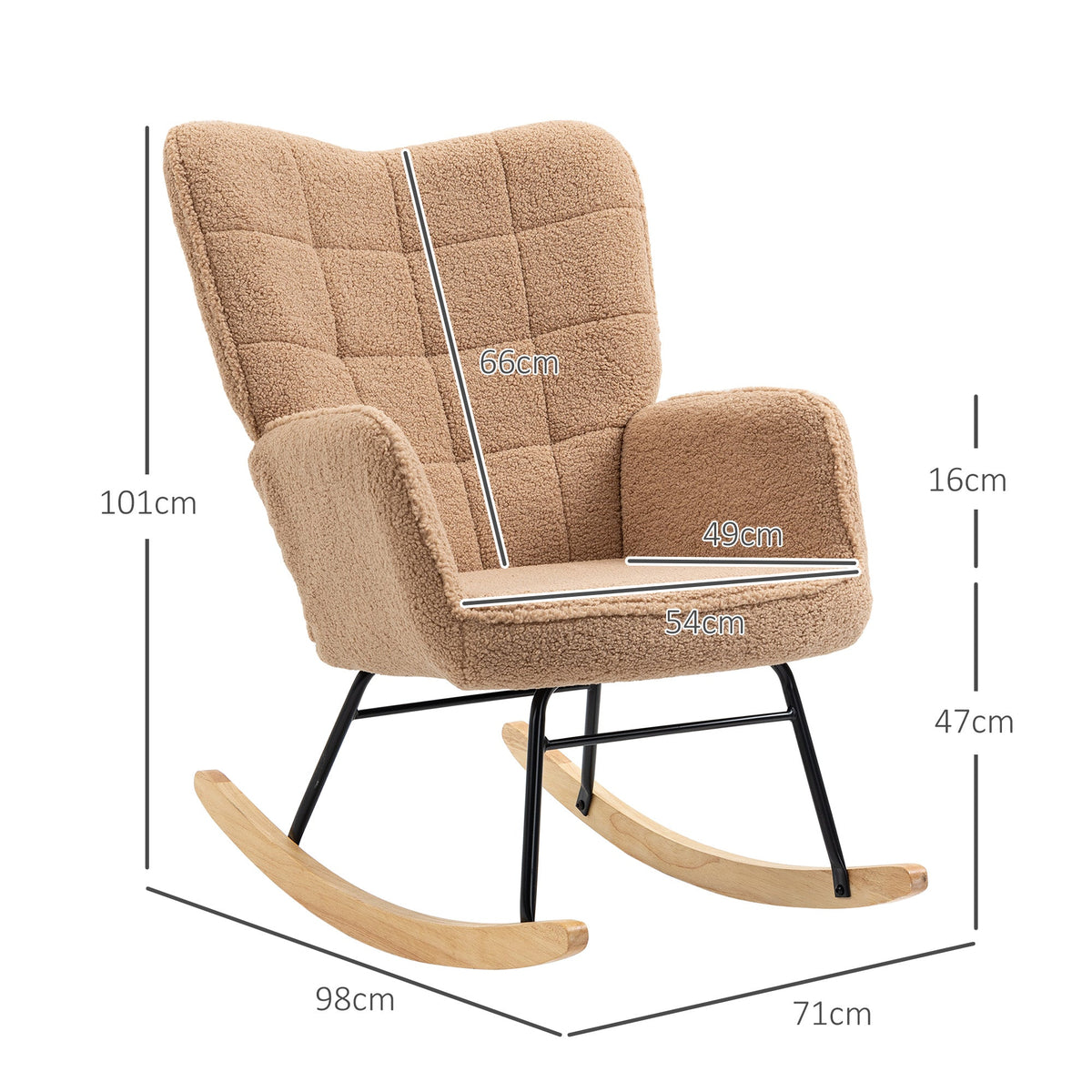 Rocking Chair Recliner Accent Chair Faux Lambskin, Brown