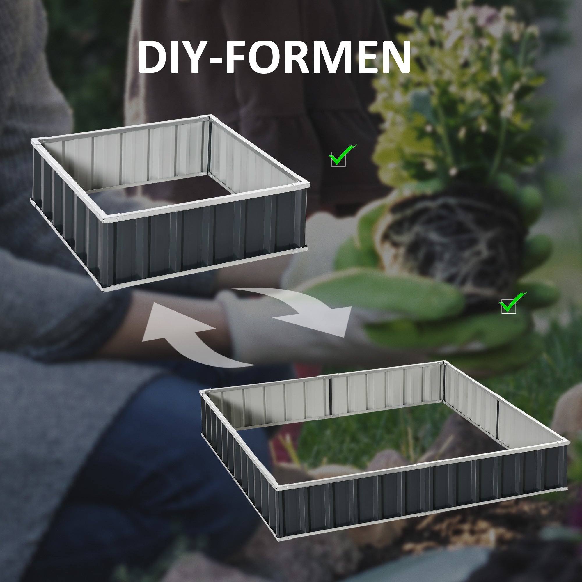DIY Raised Garden Bed T-Shape, Plant Labels Gloves, Dark Grey Steel