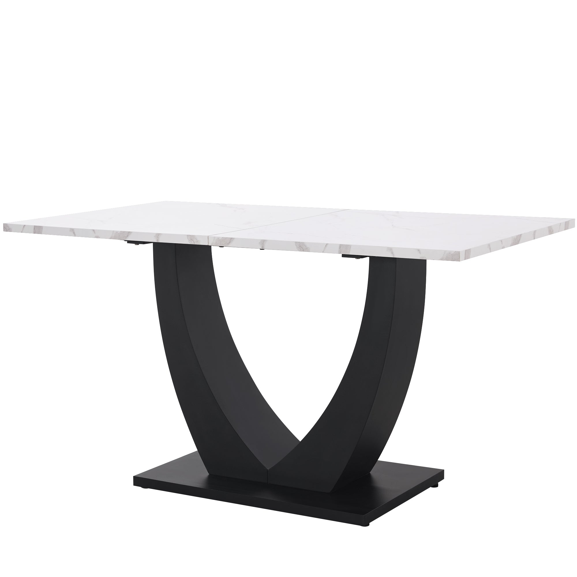 Dining Table Set 5-Piece Modern U-Shaped White Marble Grey Velvet