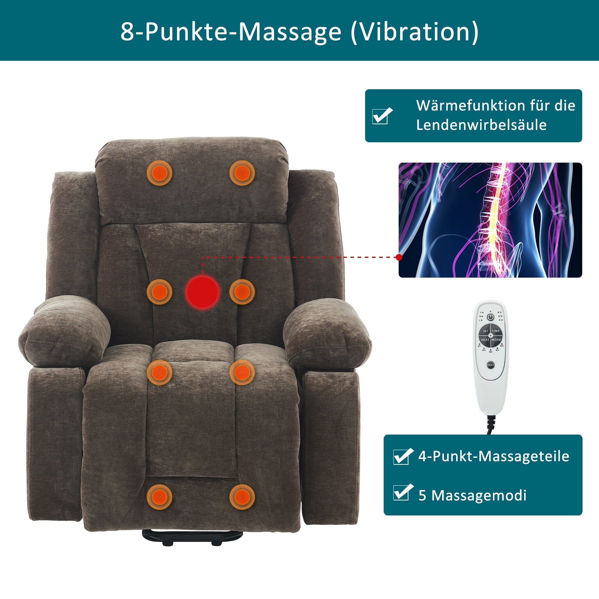 Electric Power Lift Recliner Chair Sofa with Massage, Heat, Heavy Duty Safety Motion, Storage Pocket, Cup Holders, USB Ports, Fabric