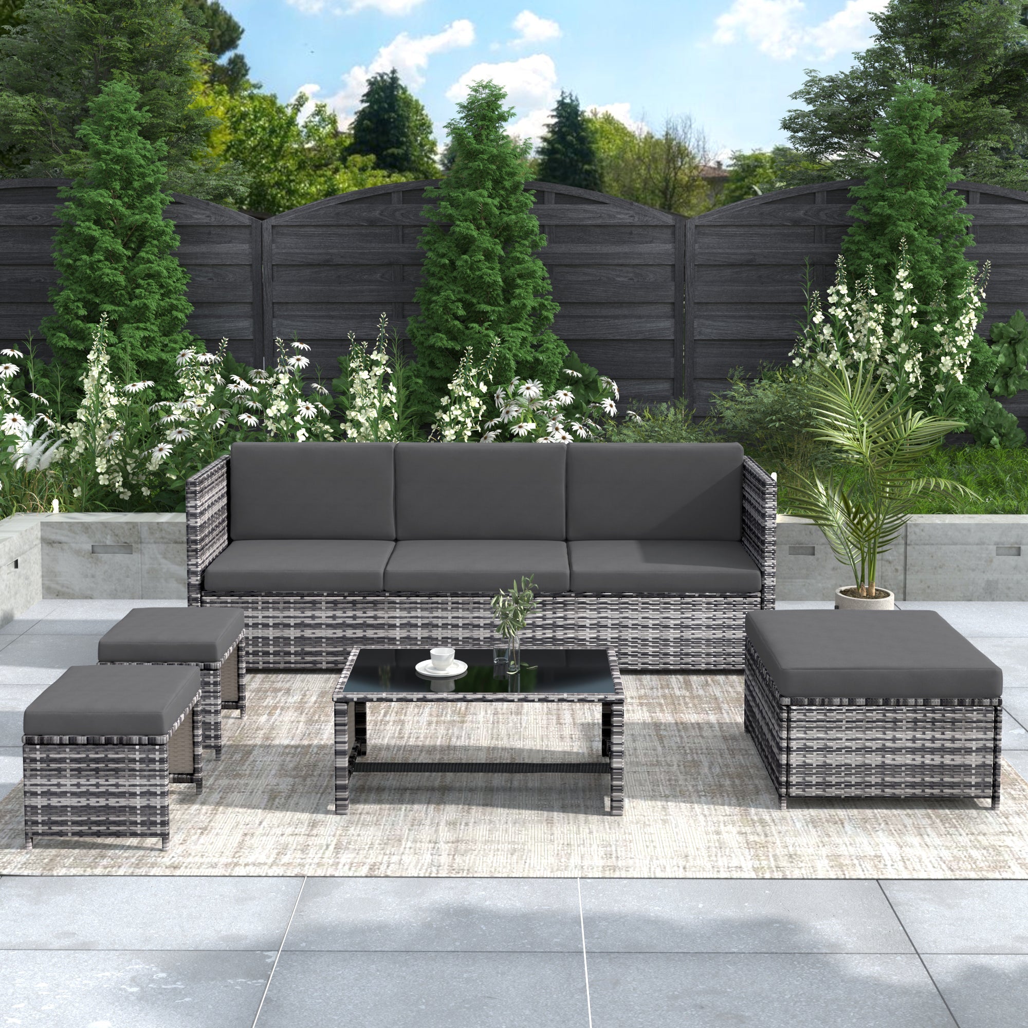 Lounge Set, Garden Furniture Rattan Sofa Seating Group, Grey