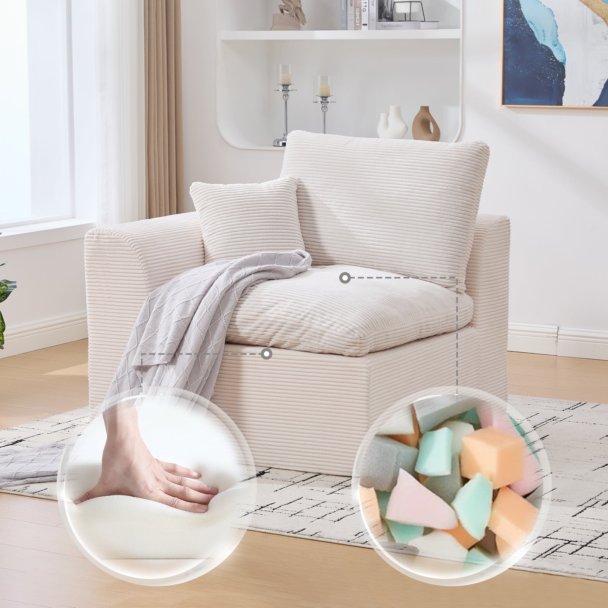Single Sofa Modern Minimalist Armchair with Cushion - Fabric