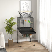 Large Bird Cage Tray Shelf Feeding Station Wheels Steel Black