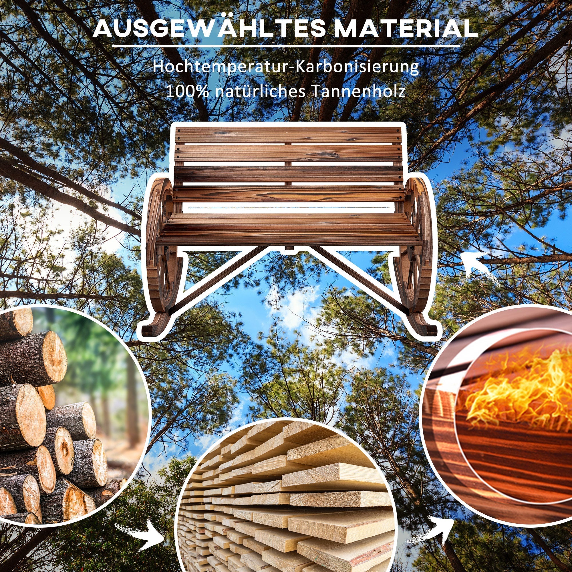 Wooden Swing Bench 2-Seater with Armrests 240kg Charred Wood Design