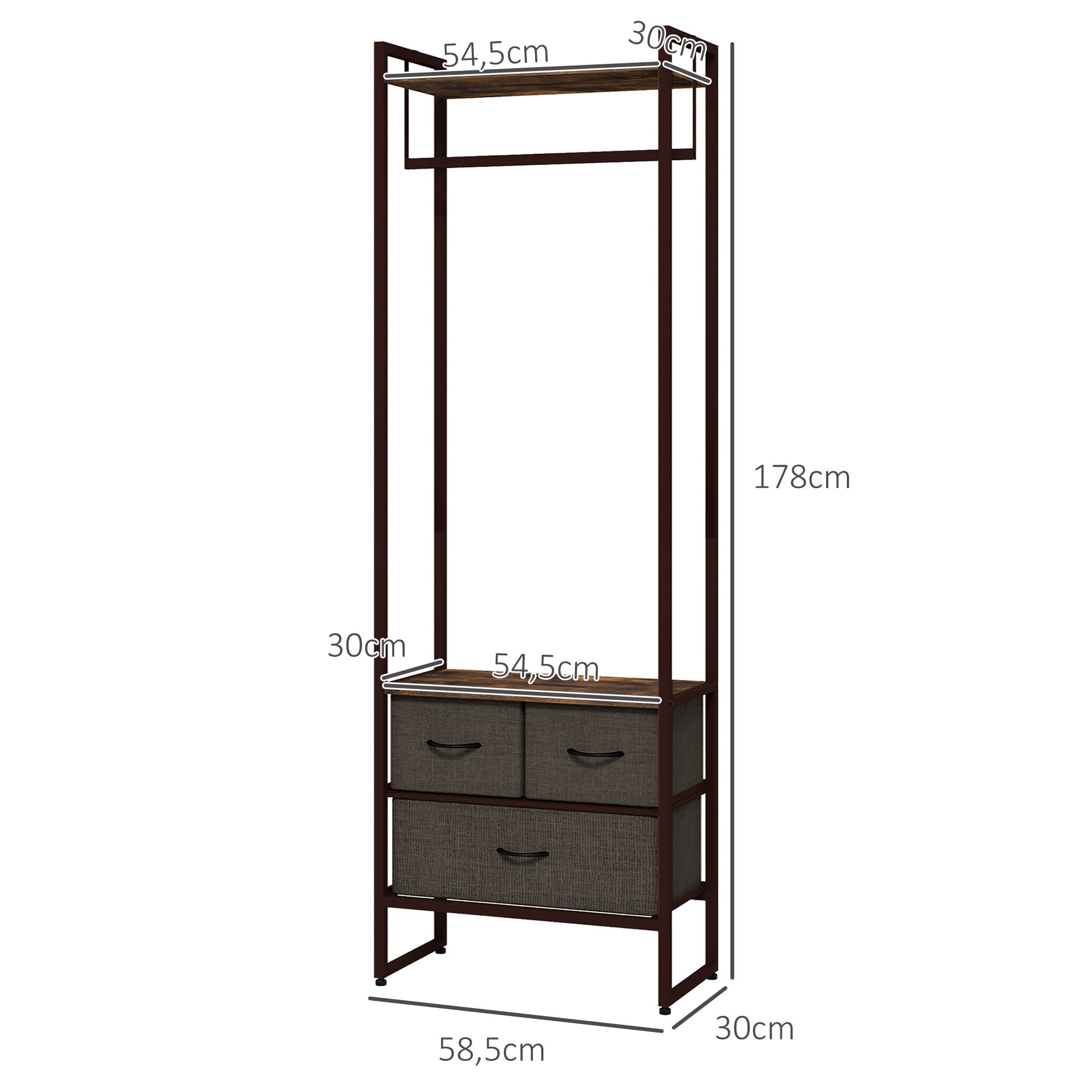 Compact Clothes Rail, Drawers and Shelf, Rustic Brown Engineered Wood