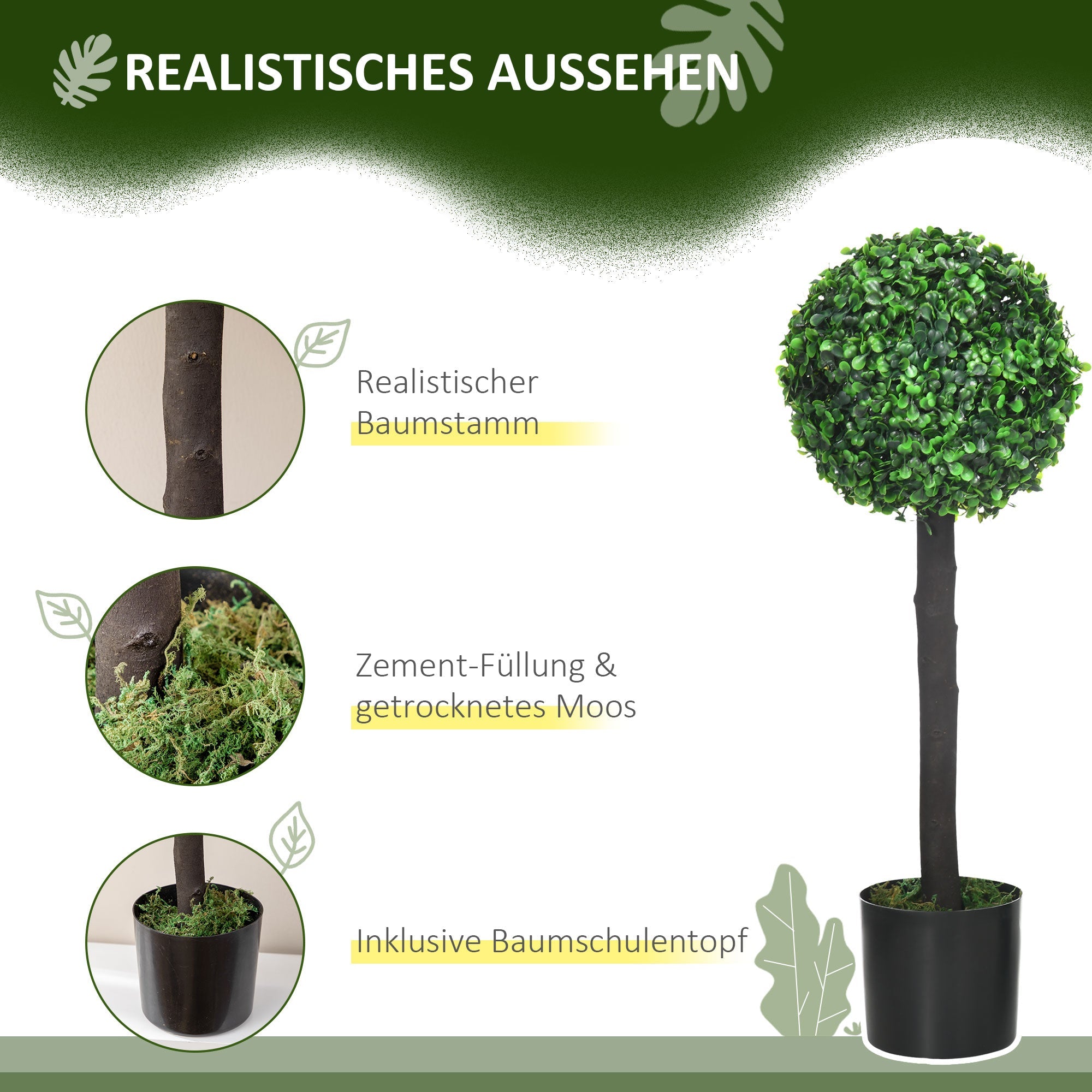 Artificial Plants, 2-Piece 60cm UV-Resistant Boxwood with Flower Pot, Green PEVA