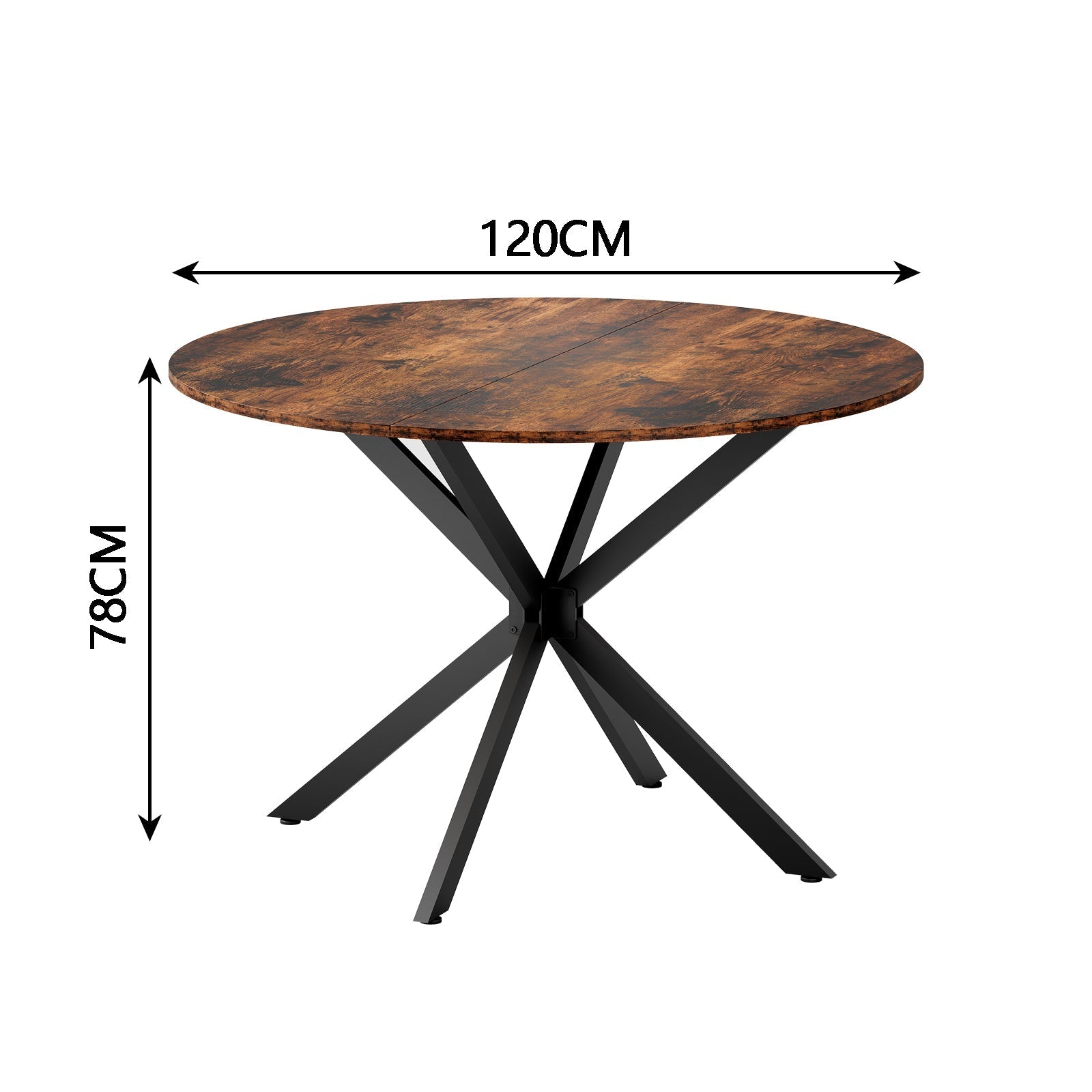 Round Dining Table 120cm Industrial X-Legs Vintage Brown-Black