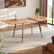 Extendable Dining Table, 140-180cm for 4-6 People with Alloy Support, Natural and Silver Chrome