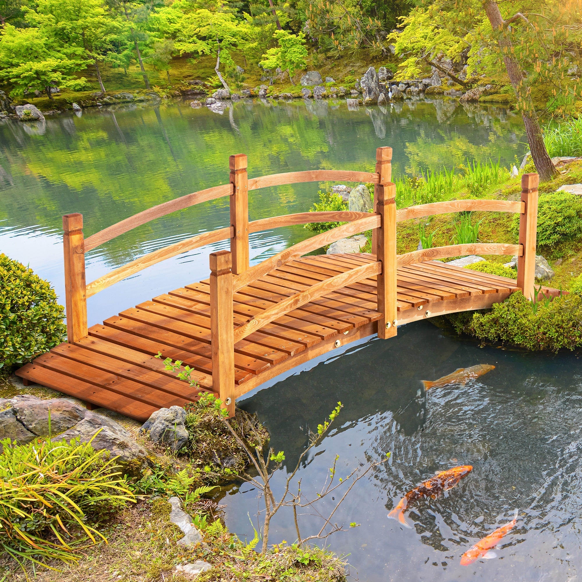 Garden Bridge 185m with Railing, 200kg Solid Wood