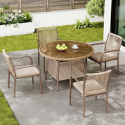 Rattan Garden Set Round Glass Table 4 Armchairs - Iron Frame