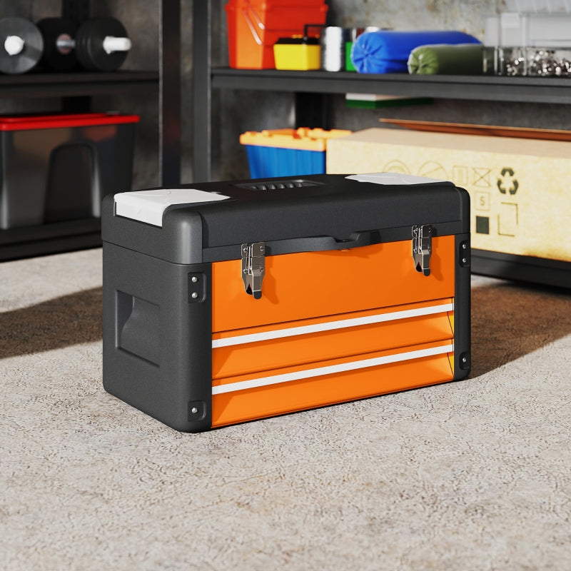 Empty Tool Box, Drawer, Top Storage, Handle, Steel, Orange