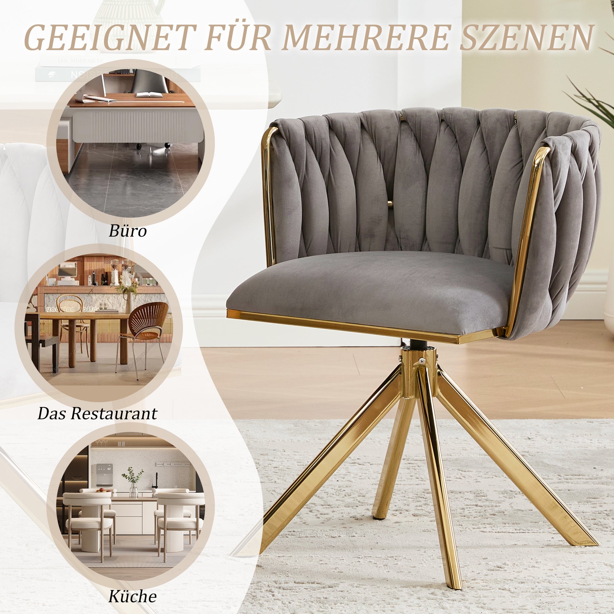 Velour Armchair, Swivel, Ergonomic, Heavy-Duty Metal Frame