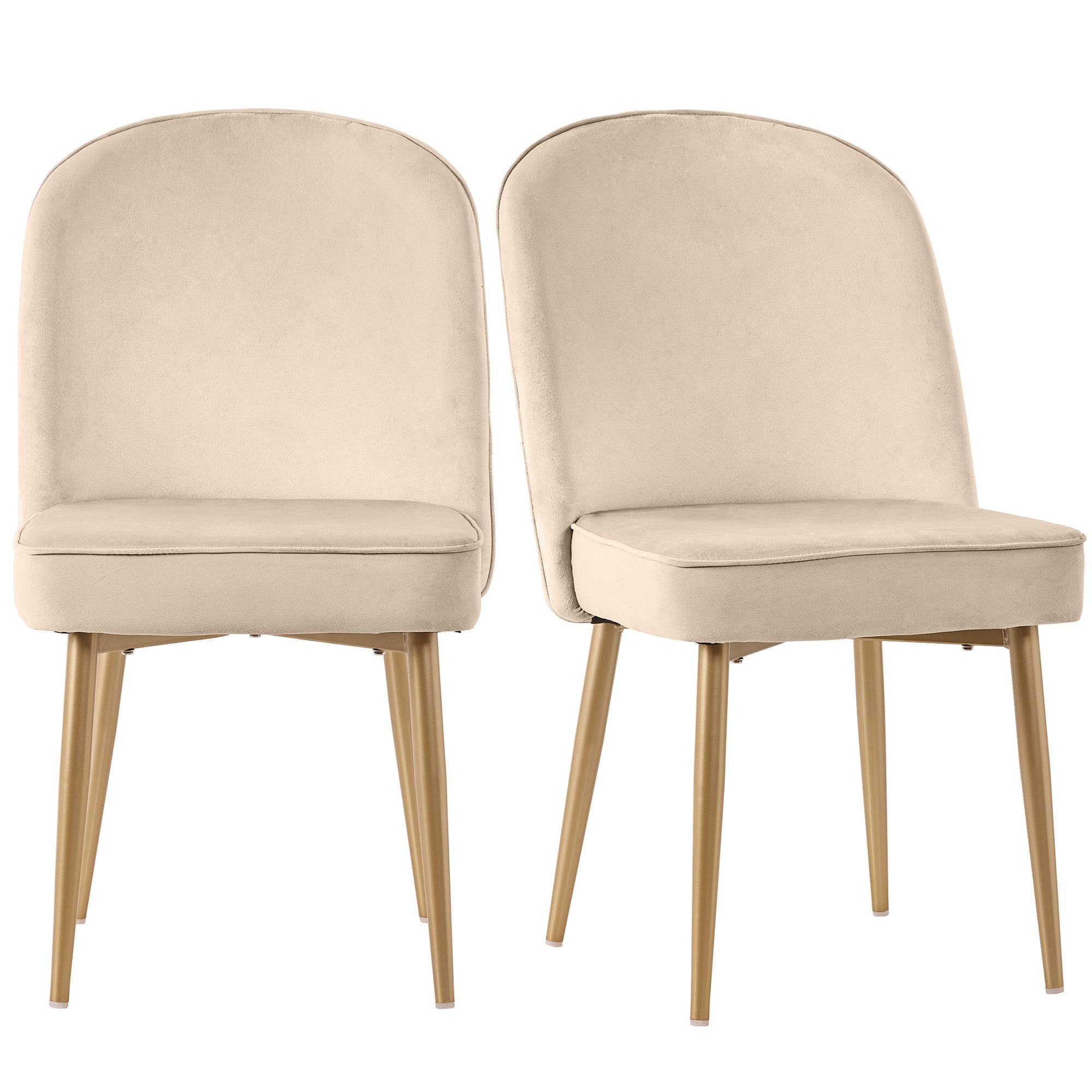 2 Dining Chairs Modern Comfortable Gold Metal Legs Beige Velvet