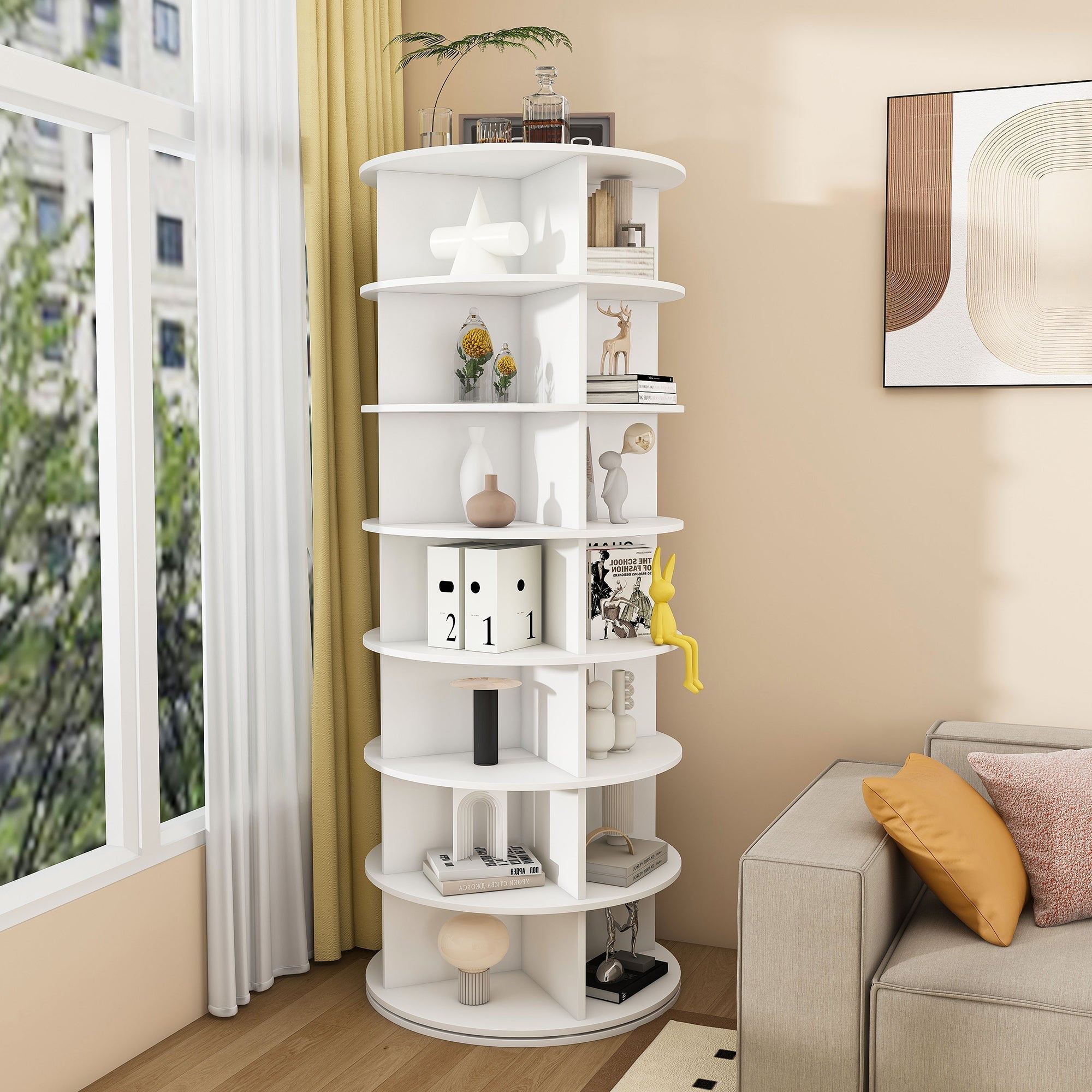 Shoe Rack Tower 7-Tier 360° Rotatable 28 Pairs - White