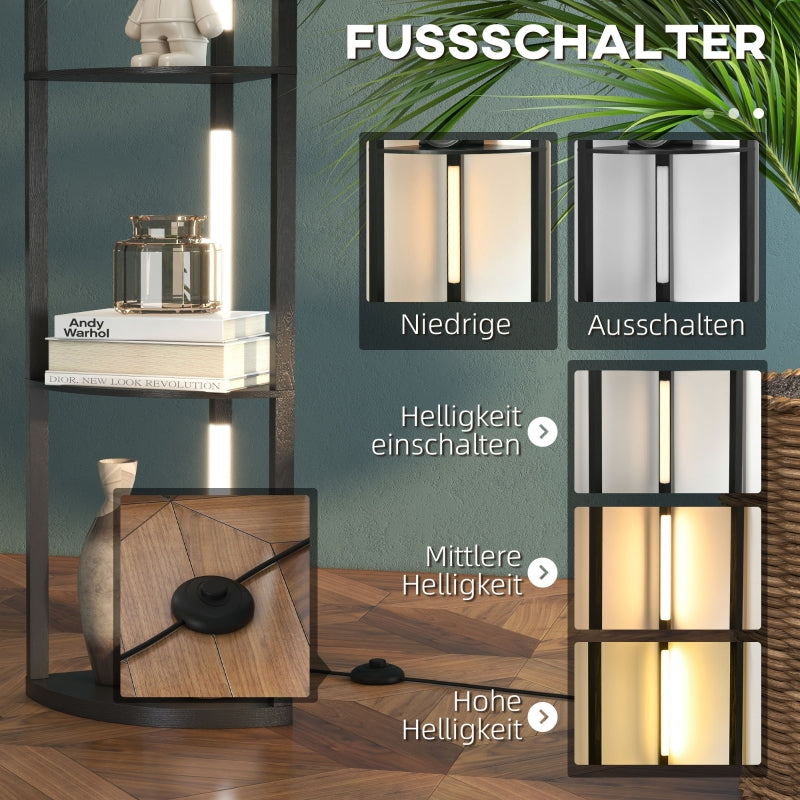 Floor Lamp, LED with 4 Shelves, E27 Socket, 24W, 3 Light Colors, Black