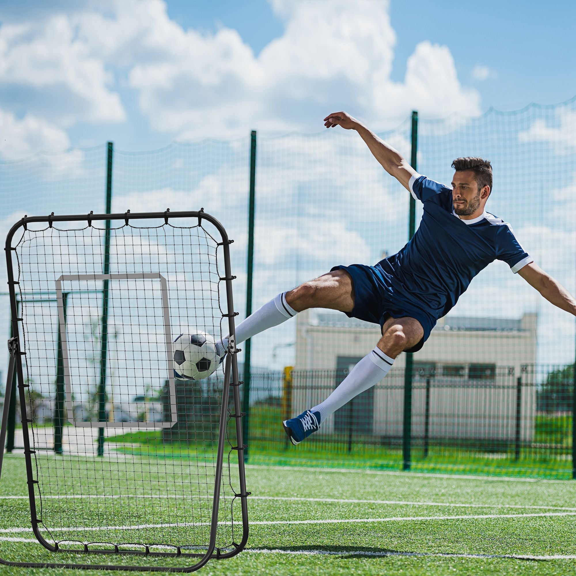 Fußball Rebounder, Faltbare Kickback-Wand, 4 Einstellbare Stufen, Schwarz