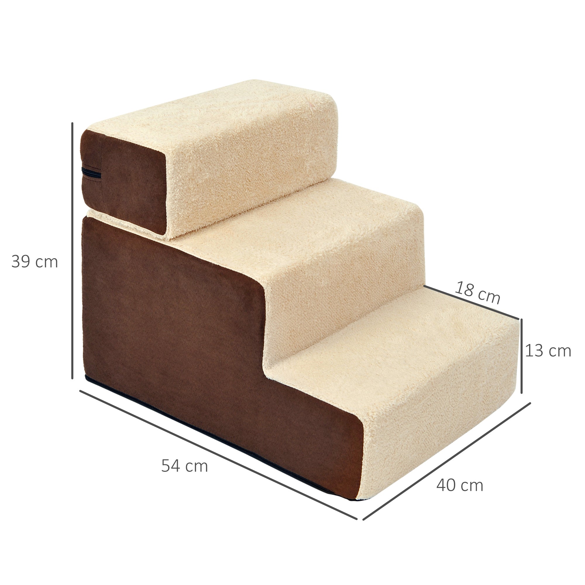 Dog Stairs, 3 Steps Pet Stairs, Plush Beige