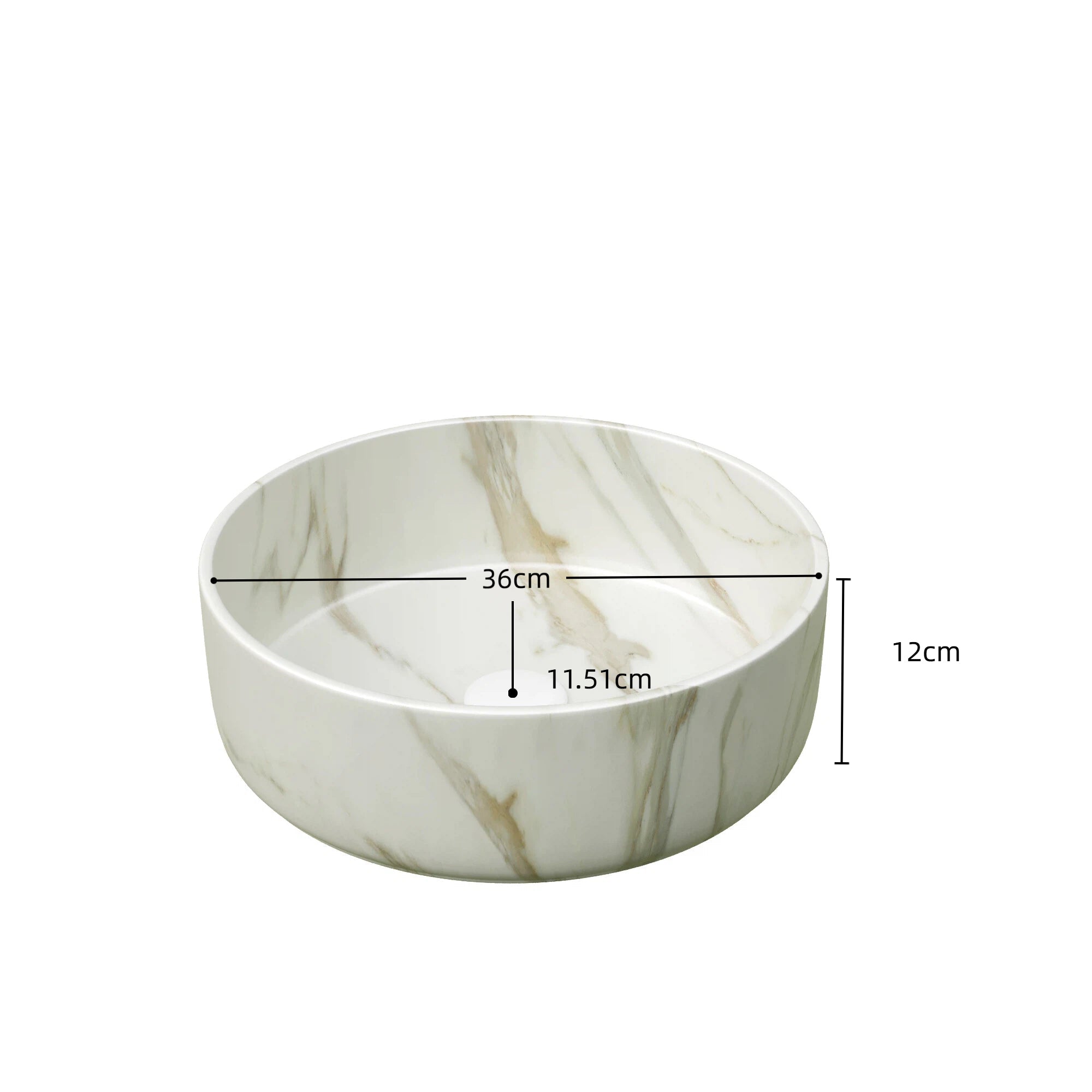 36cm Round Basin with Stone Grain, Matte White