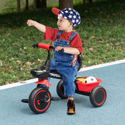 Children's Tricycle with Height-Adjustable Seat and 2 Baskets, Black and Red