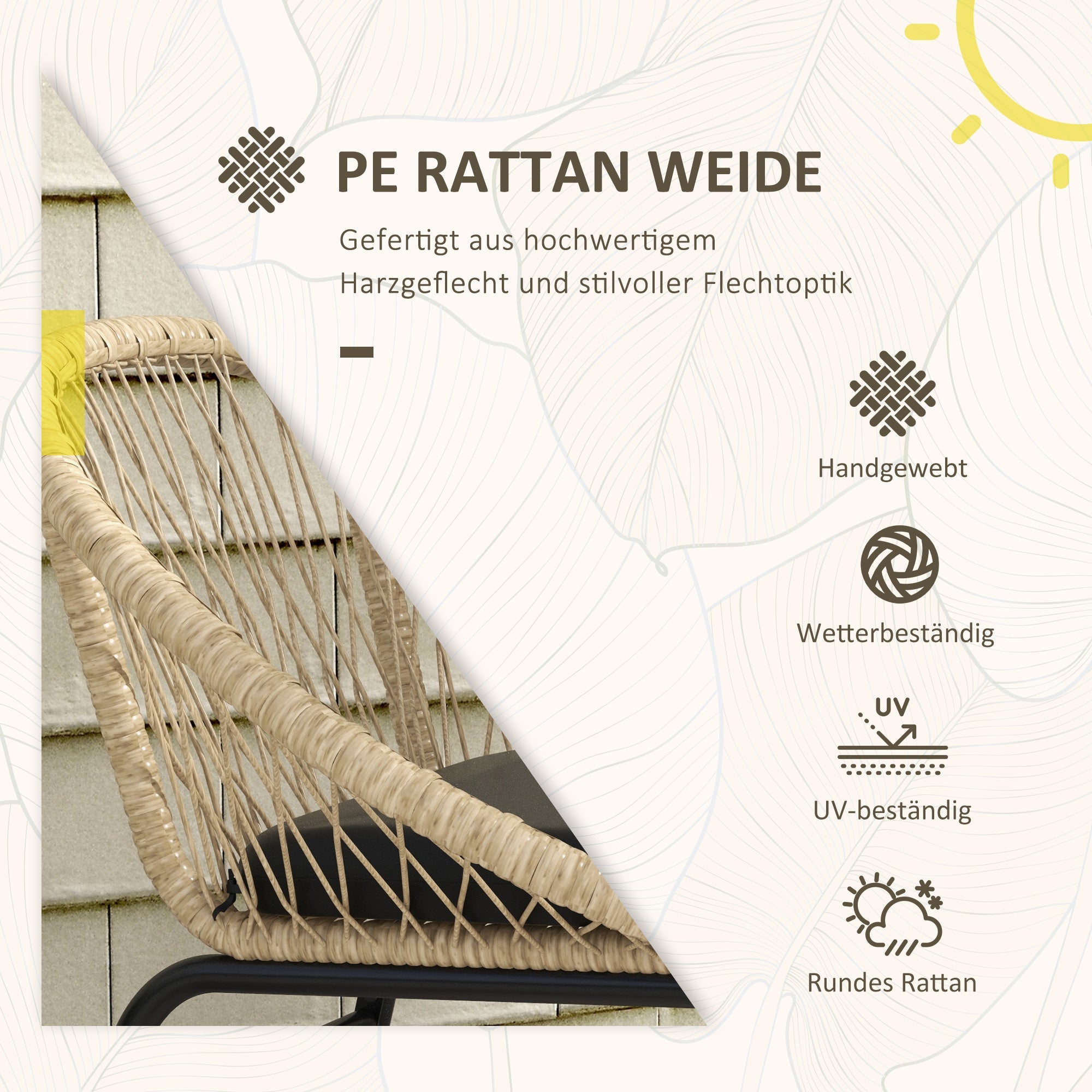3-piece Rattan Garden Furniture Set with Coffee Table & 2 Chairs, Weatherproof, Yellow Polyester