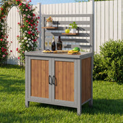 Weatherproof Garden Cabinet with Stainless Steel Worktop and Adjustable Shelves, Wooden