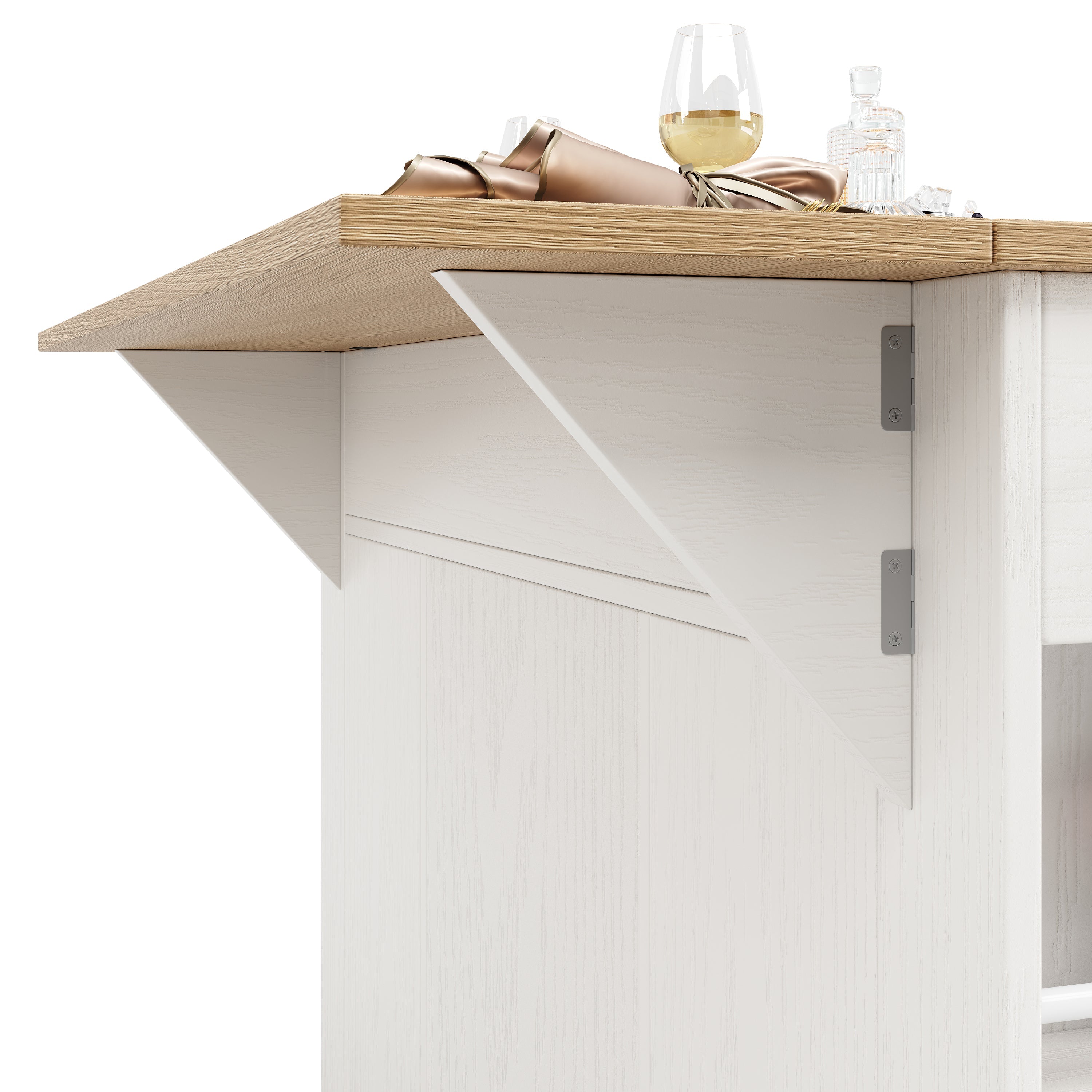 Kitchen Island, 151.5x60x91.7cm Removable Partitions Worktop Tempered Glass Cabinet, White/Black