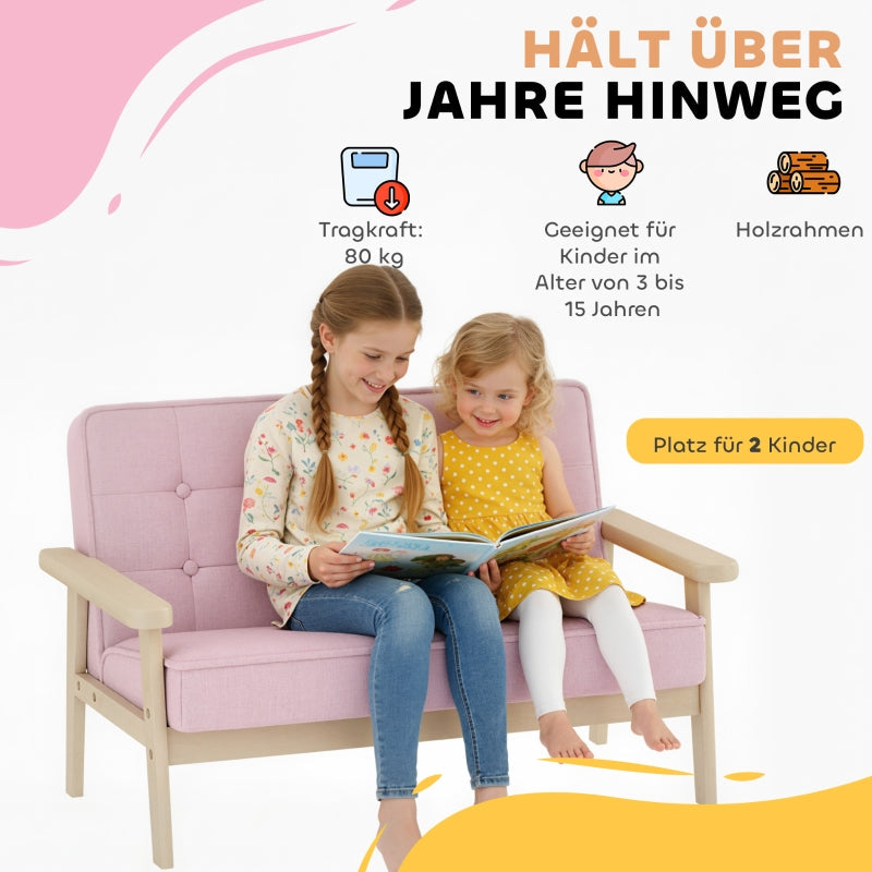 Children's Sofa Armchair Upholstered Wooden Frame - Pink Velvet Look