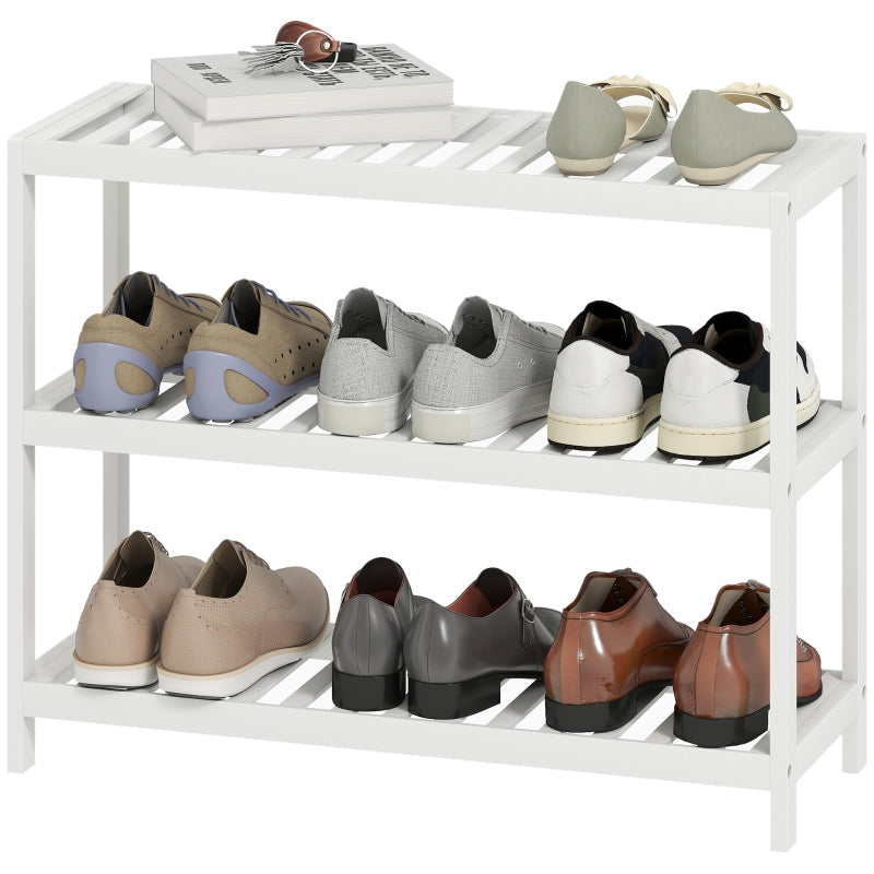 3-stöckiges Schuhregal, Bambus-Ablageregal, Weiß