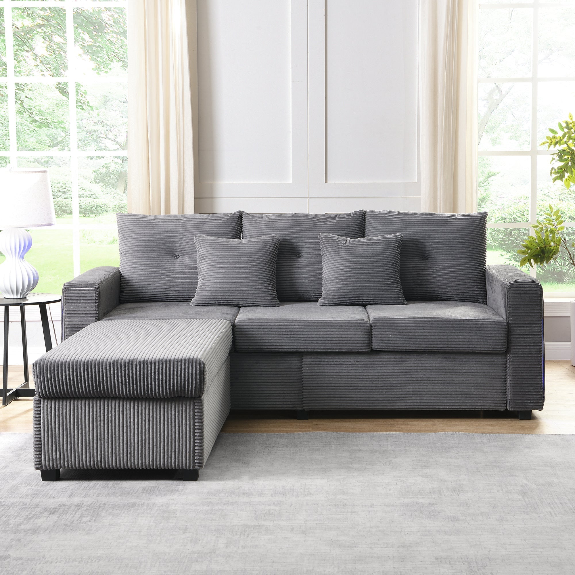 Sofa, 5-Cushion Supreme Set LED 3-Seater with Ottoman, Modular L-Shaped