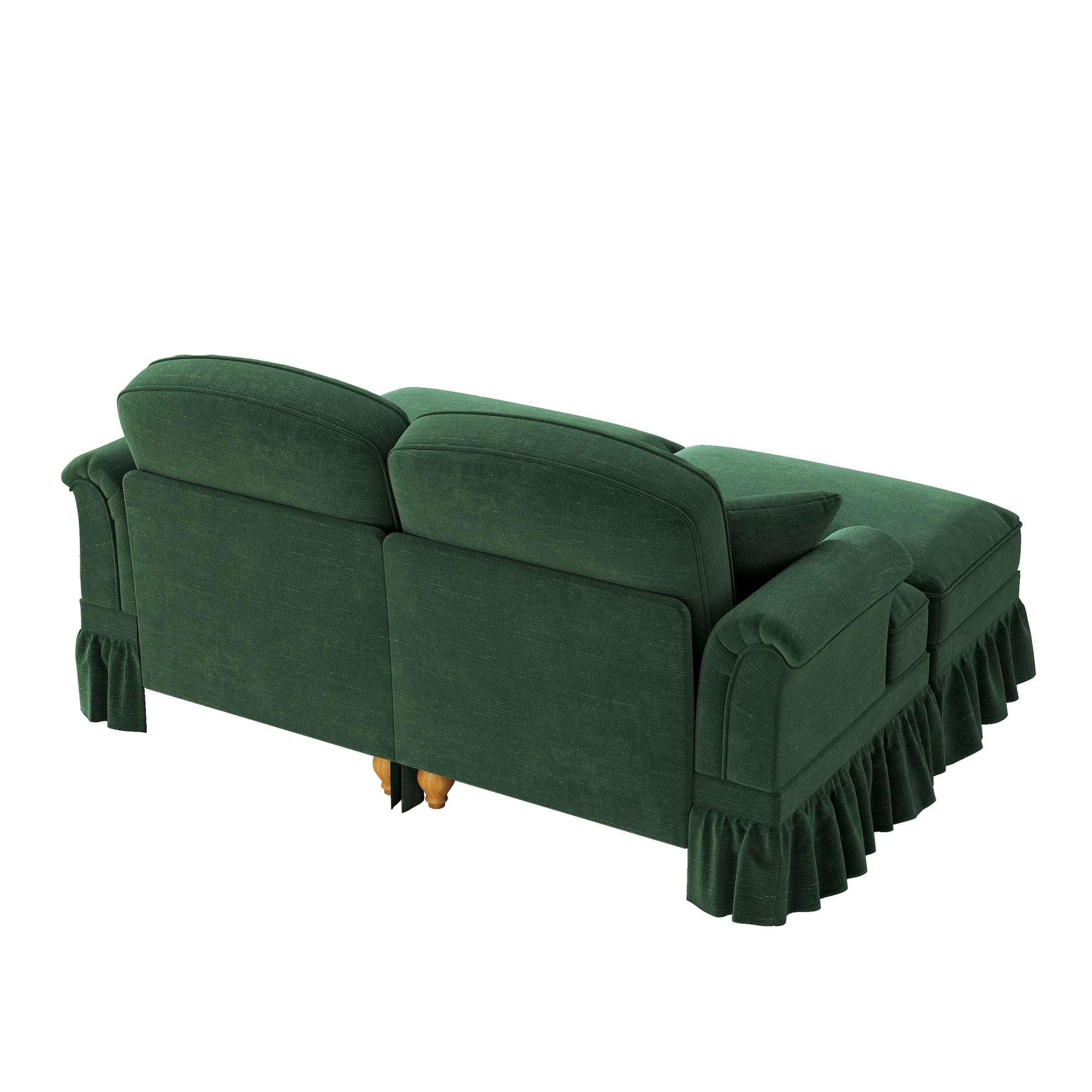 Classic Modular 2-Seater Sofa Movable Ottoman Funnel Armrests Chenille Green