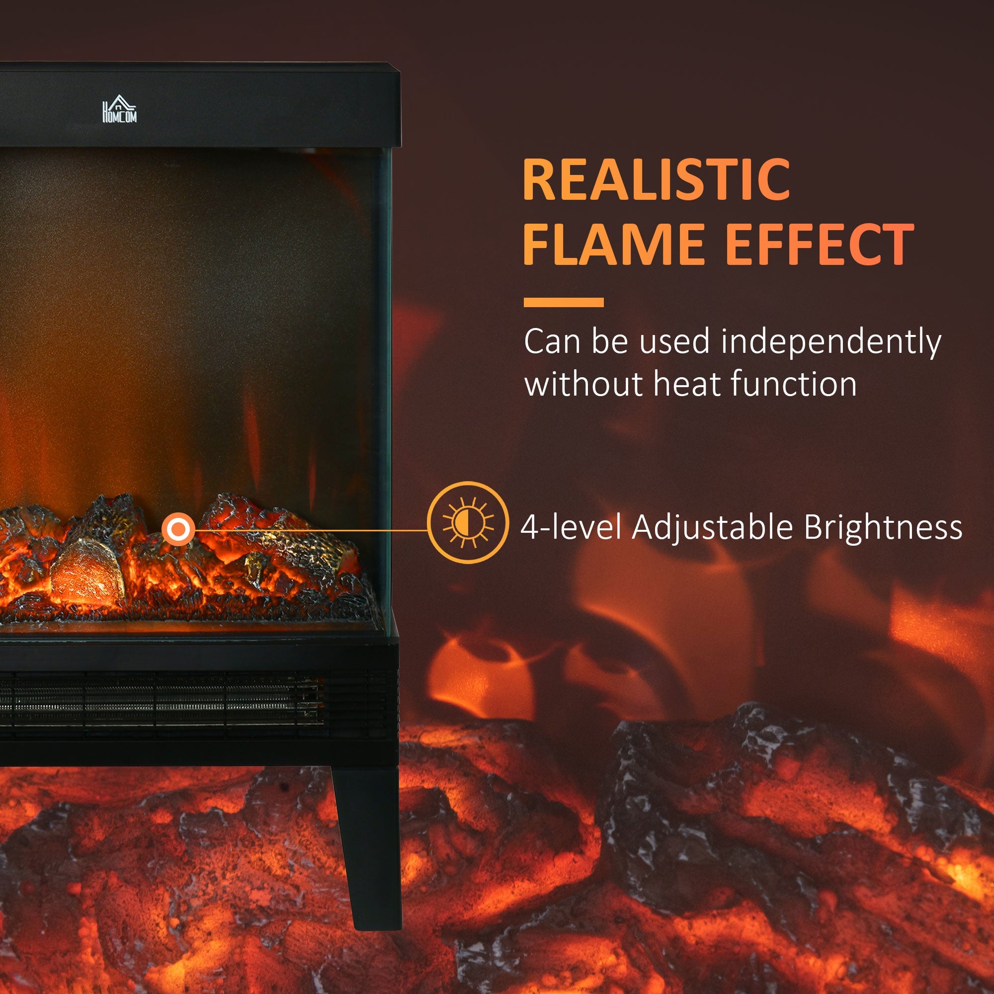 Electric Fireplace Heater Freestanding Stove, 180° LED Flame Effect 1000W/2000W, Black