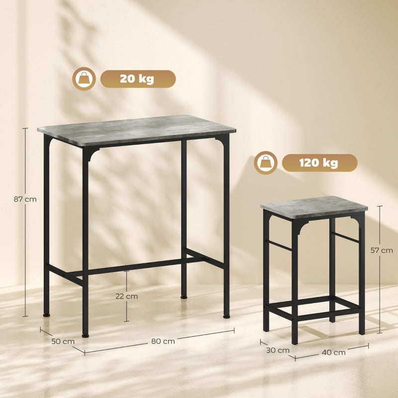 Bar Table Set with Bar Stools, 2 Chairs, Grey
