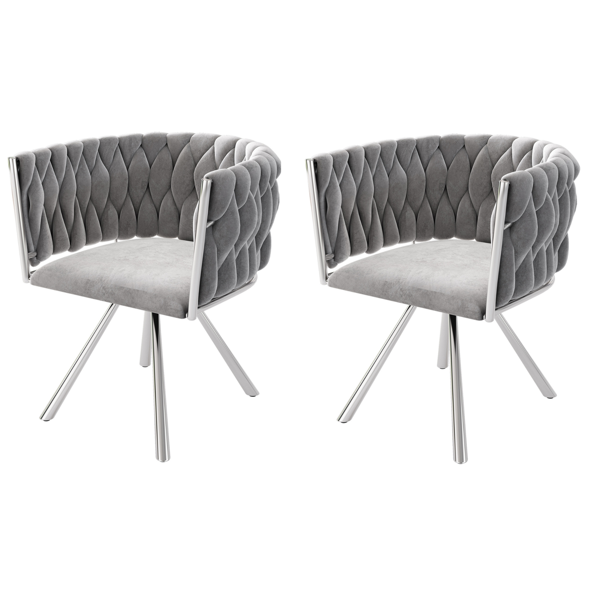 Velvet Dining Chair Set of 2 Swivel Metal Legs - Grey/Silver