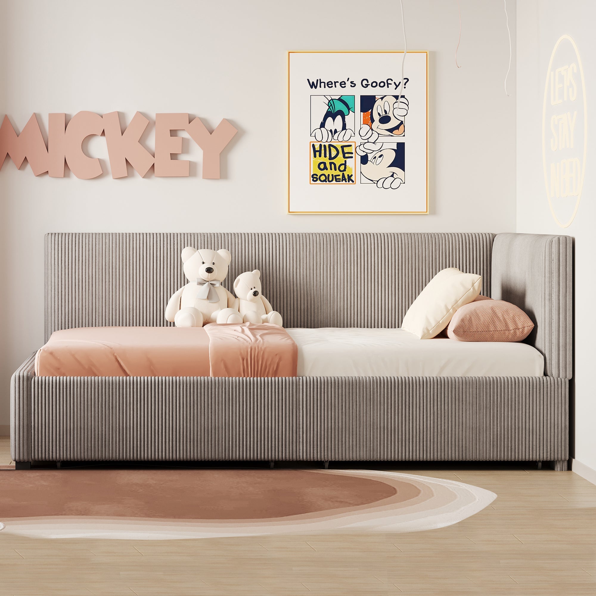 Upholstered Bed Sofa, 90x200 Multifunctional with 2 Storage Drawers, Gray Velvet