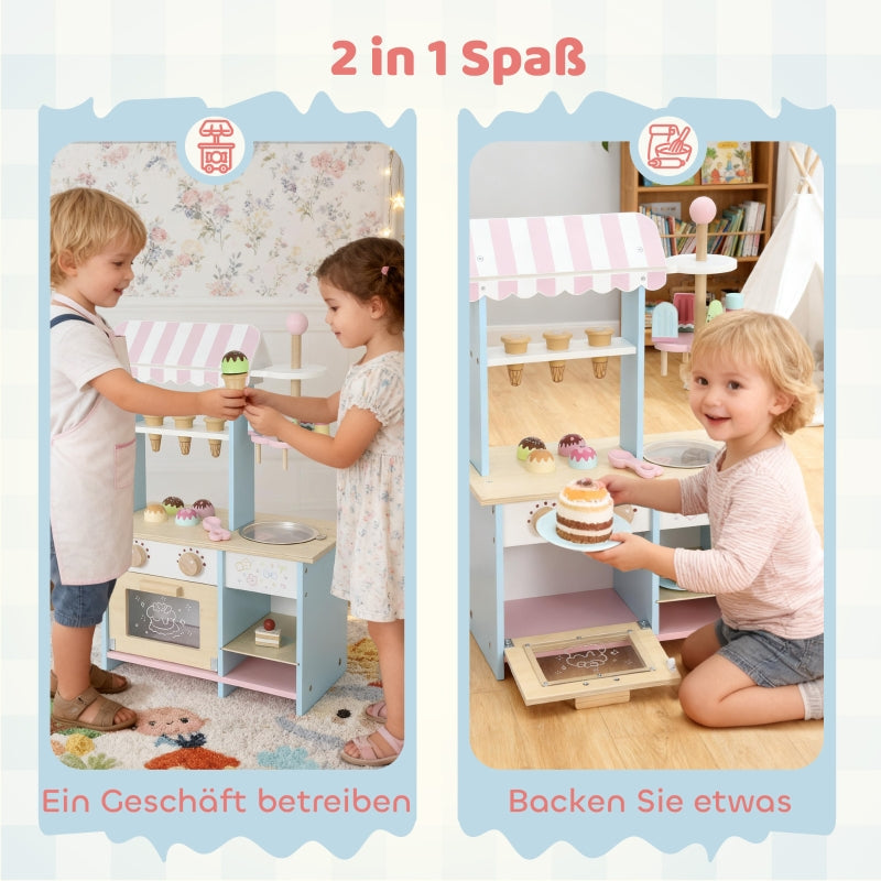 Ice Cream Truck Play Kitchen 17-Piece Set Oven - Light Blue MDF