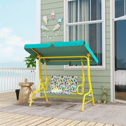 Children's Hollywood Swing with 2 Seats, Adjustable Canopy and Safety Belt, Green
