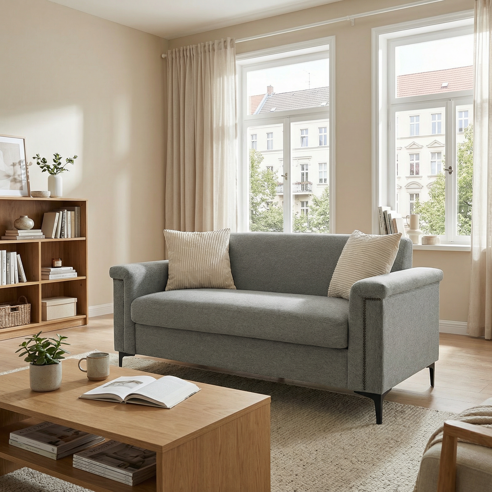 Sofa Scandinavian Elegant Solid Wood Frame - Linen Fabric