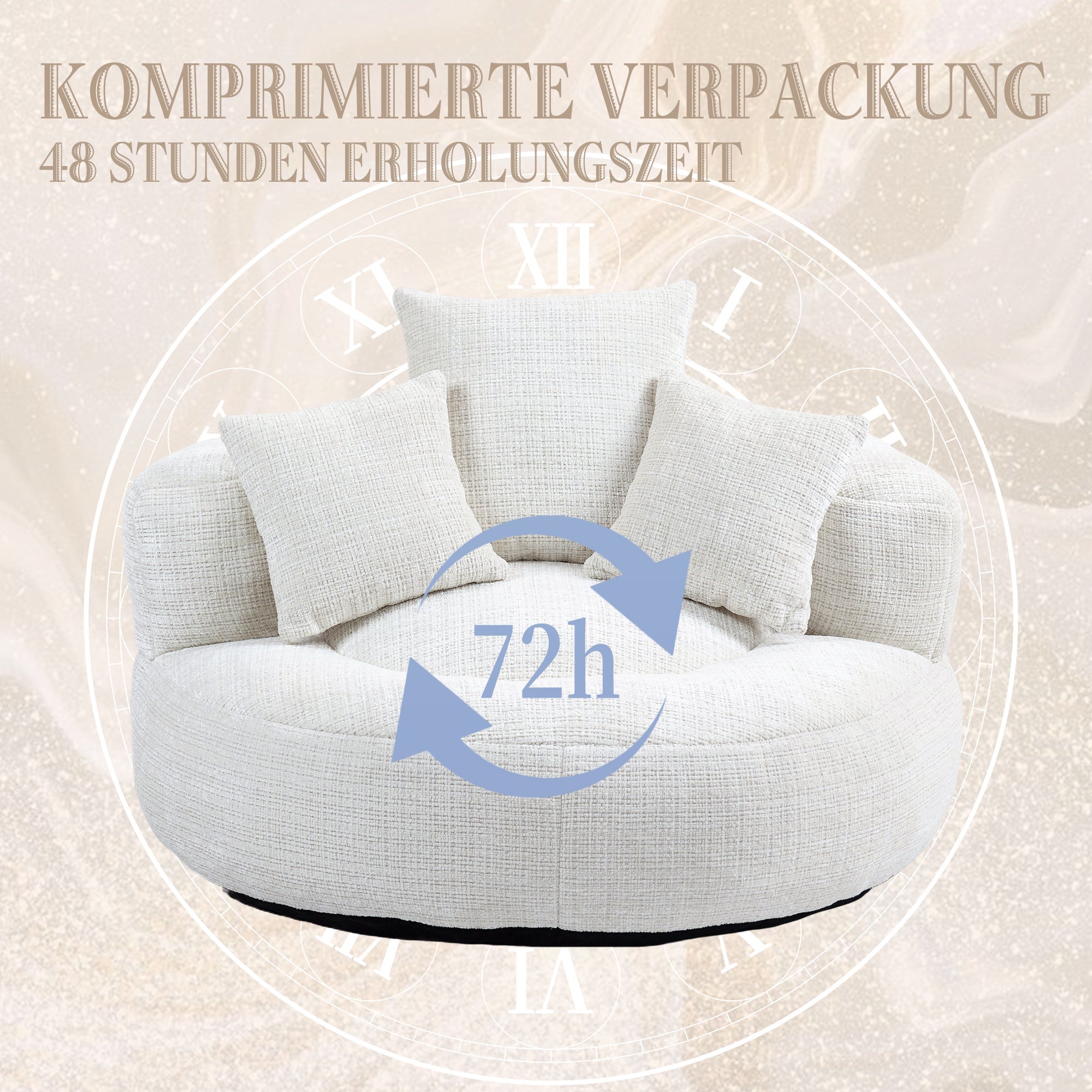 Lazy Sofa High Back Bean Bag Chair with Three Cushions, Indoor/Outdoor, Beige Chenille