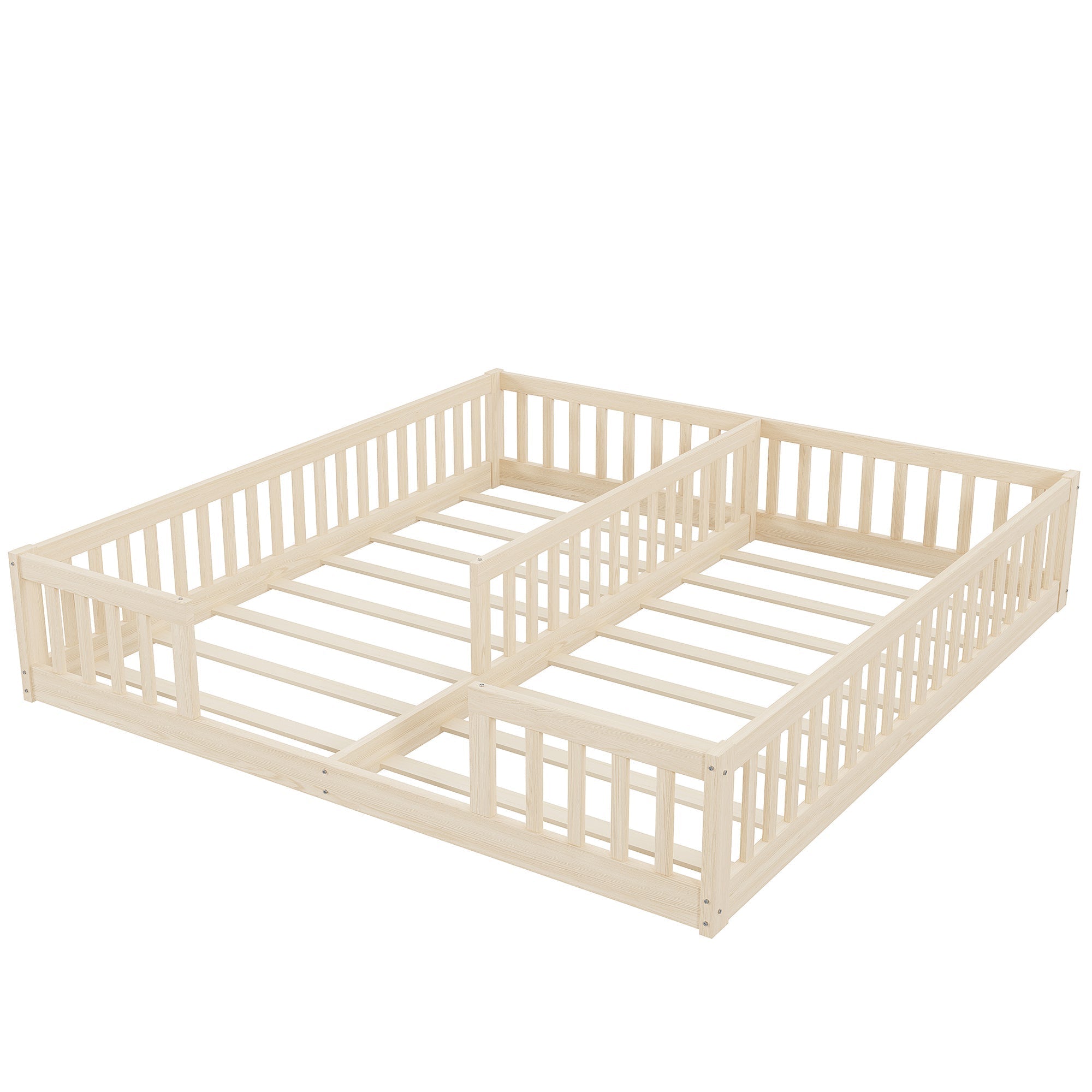 Panel Bed with Guardrails and Slatted Base, 90 x 200 cm, Pine Wood Natural