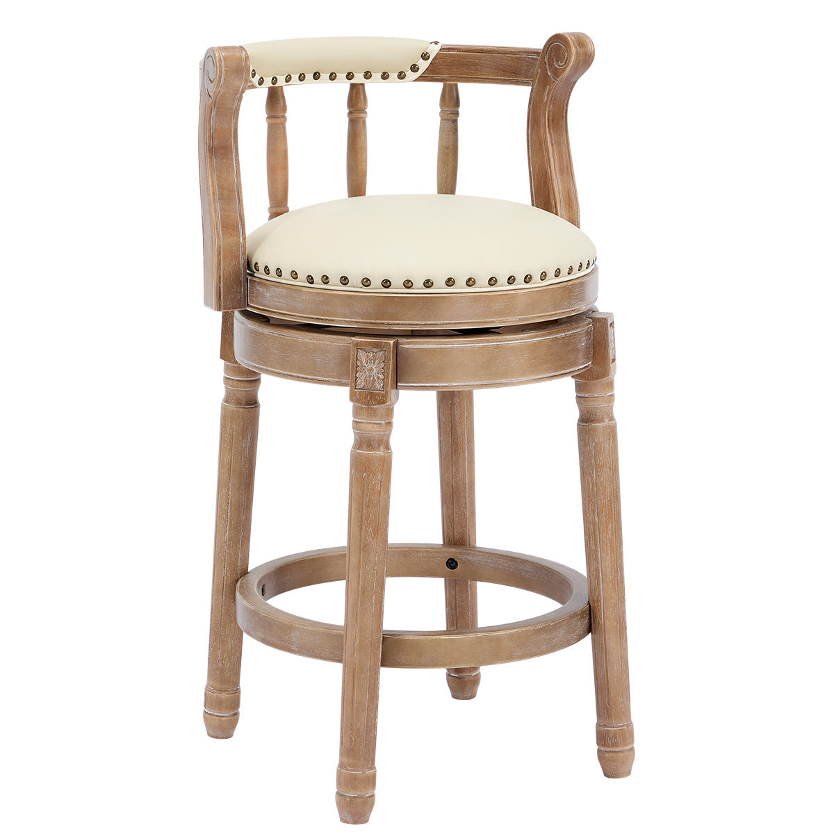 Bar Stools 360° Swivel with Backs - Cow Top Leather and Wood