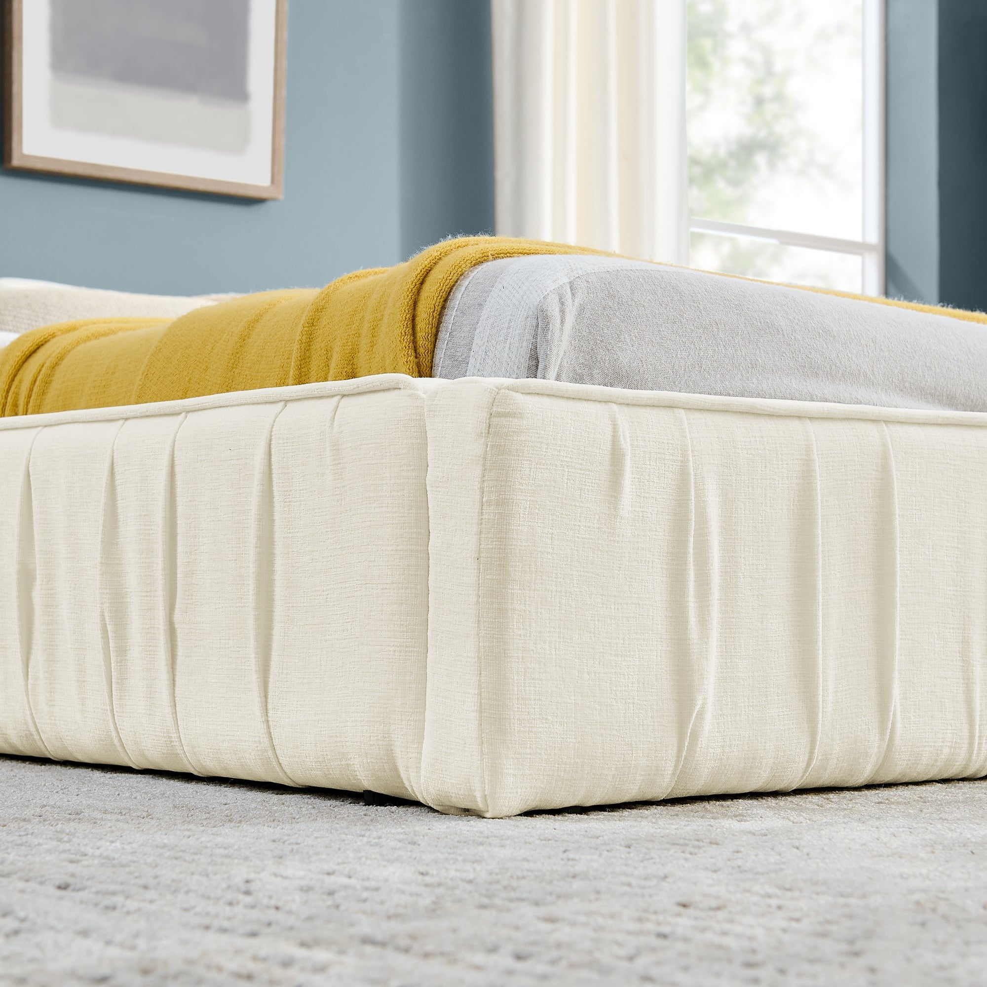 Double Bed 160x200cm Chenille Cover Wood & Iron Frame - Beige