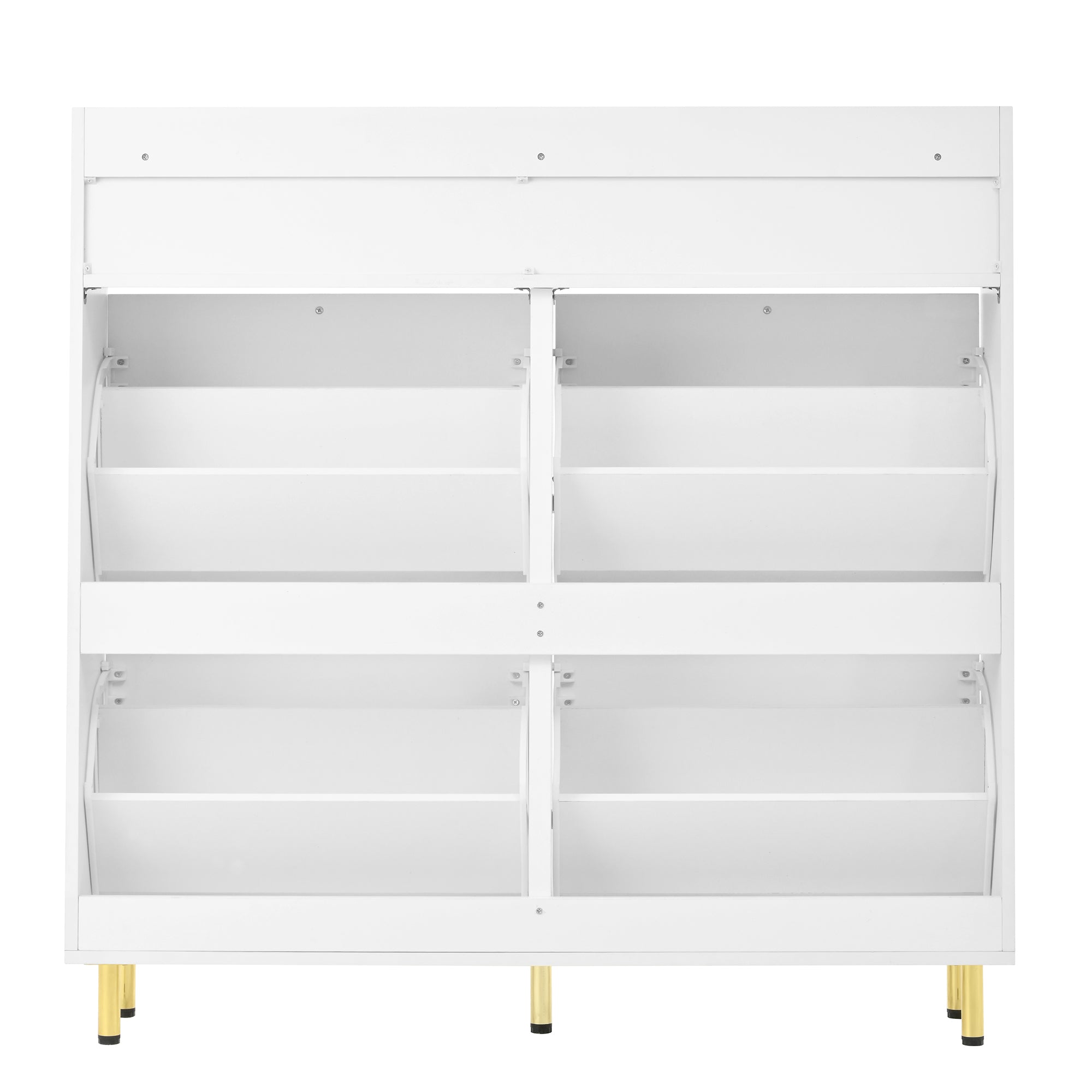 Shoe Cabinet Narrow 4 Hinged Doors 2 Drawers Metal Handles White