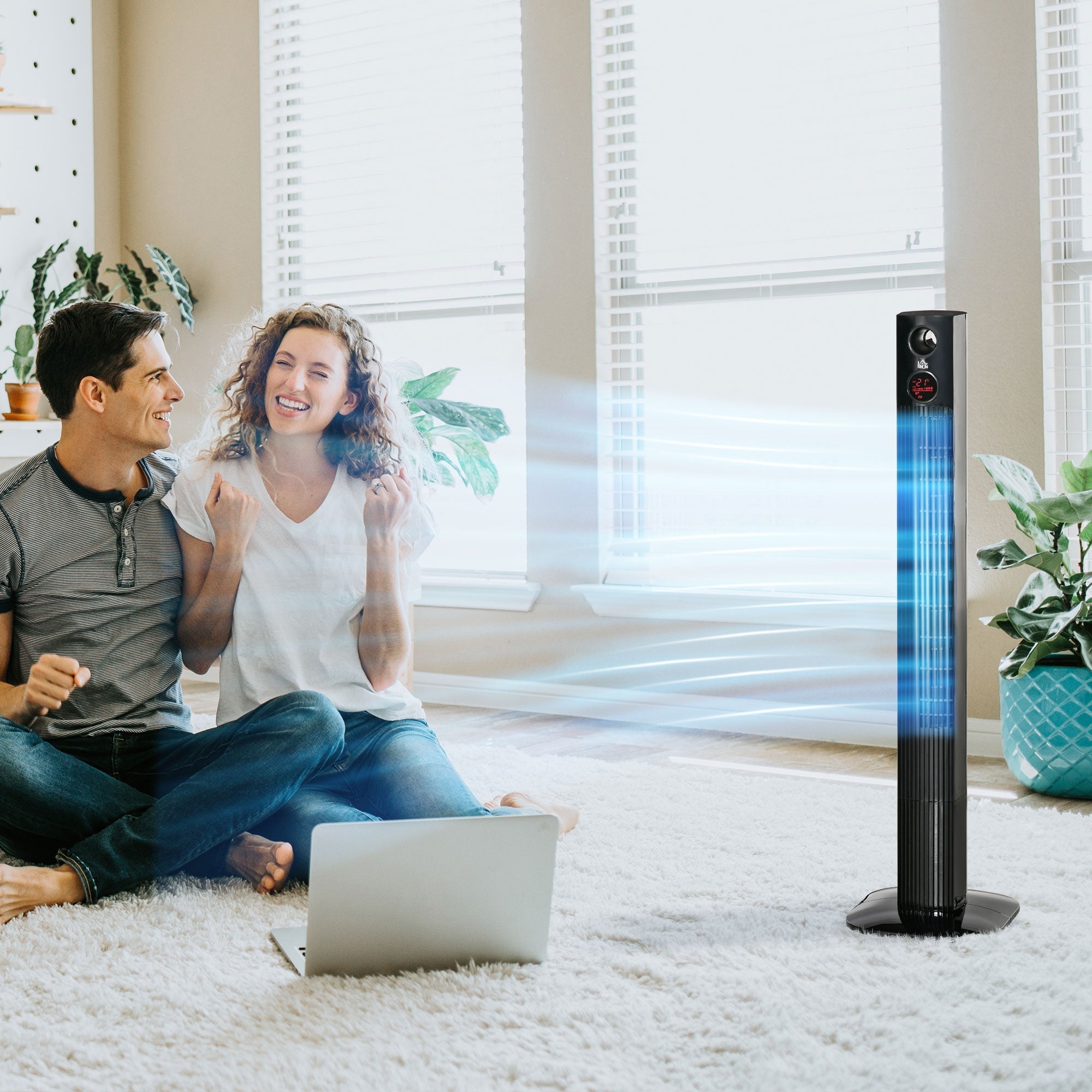 Pedestal fan with remote control, 45W, 12H timer, 70° oscillation, 3 ventilation levels, aroma diffuser, black