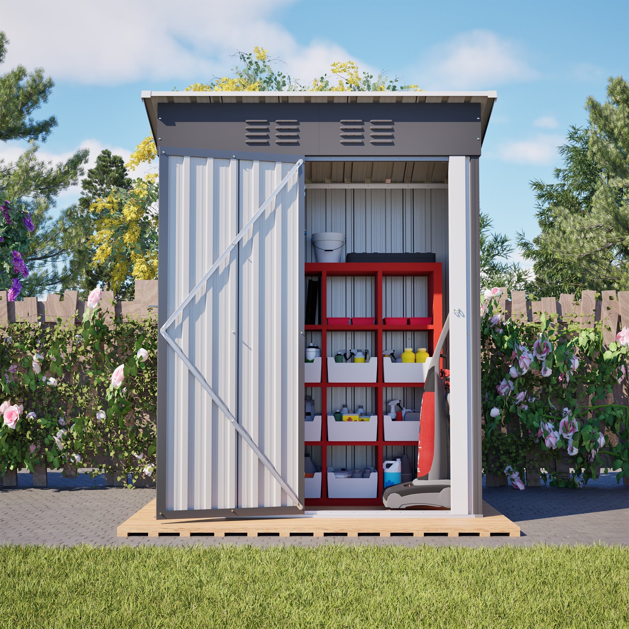 Garden Shed Flat Roof Lockable 152x84x182 cm - Dark Grey